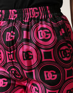 Dolce & Gabbana Black Fuchsia Silk Logo Elastic Waist Shorts - Eljoys Fashion 