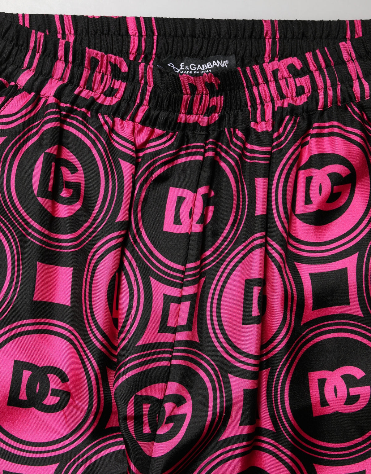 Dolce & Gabbana Black Fuchsia Silk Logo Elastic Waist Shorts - Eljoys Fashion 