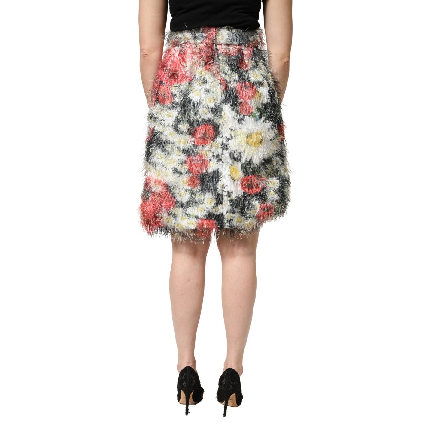 Dolce & Gabbana Multicolor Floral Textured Faux Fur Pencil Skirt