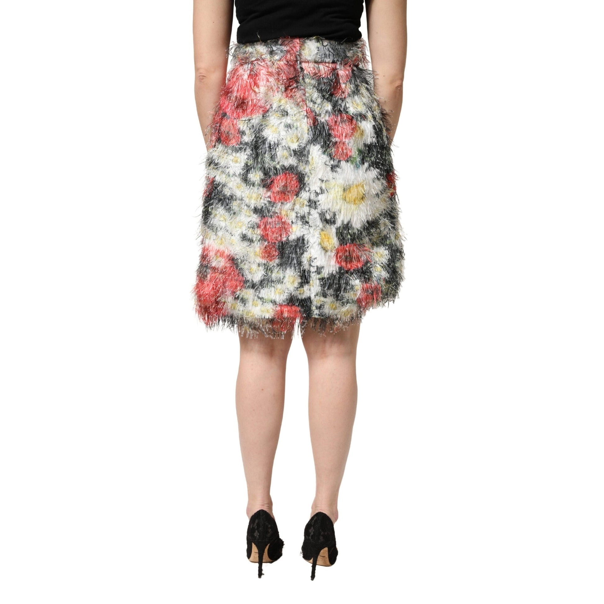 Dolce & Gabbana Multicolor Floral Textured Faux Fur Pencil Skirt