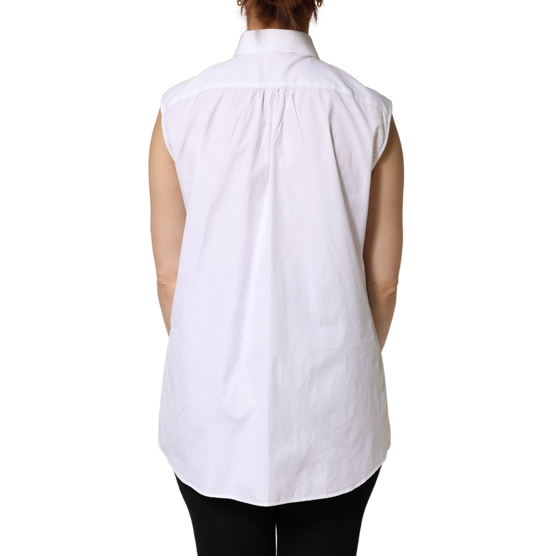 Dolce & Gabbana White Cotton Pleated Sleeveless Button Down Top