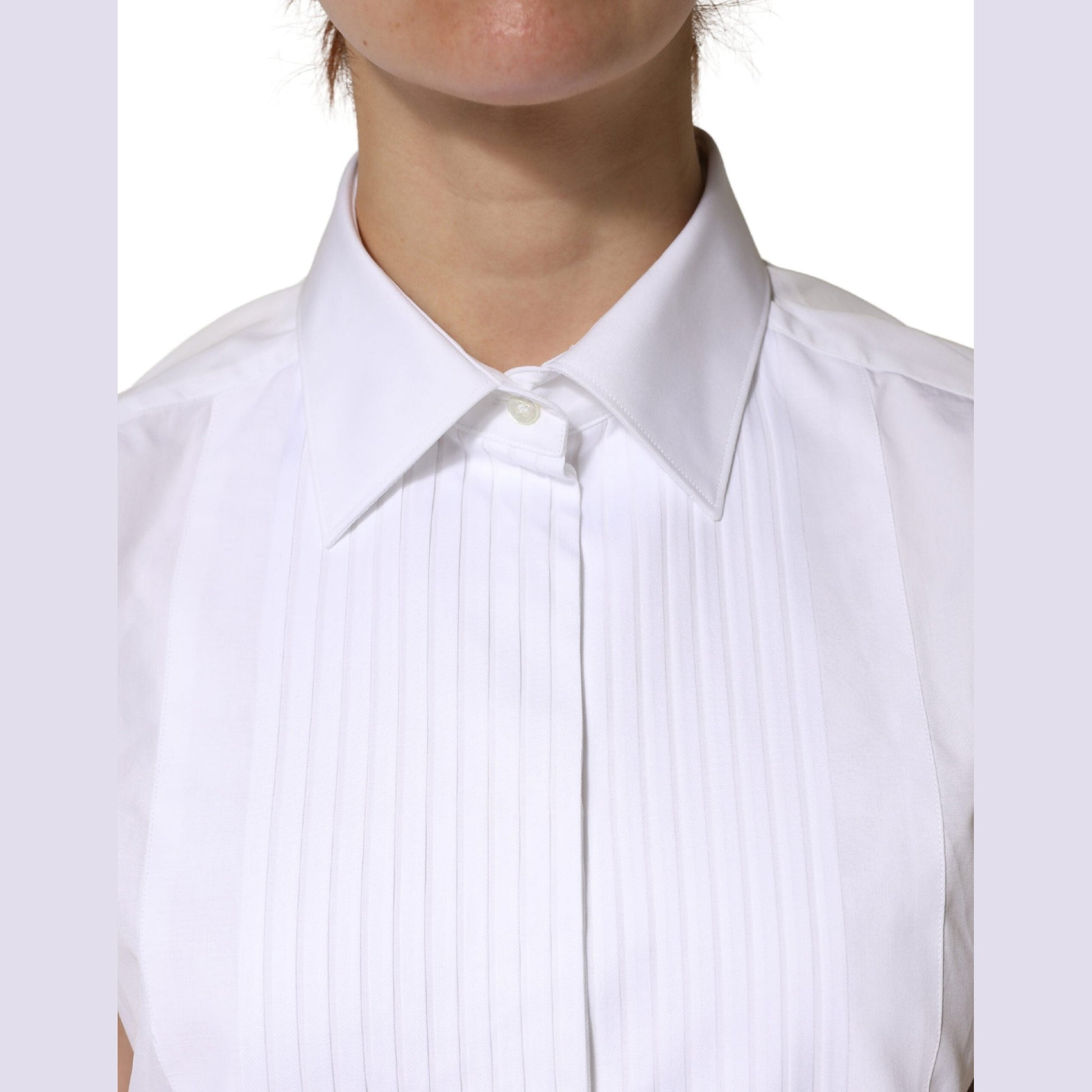 Dolce & Gabbana White Cotton Pleated Sleeveless Button Down Top