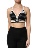 Dolce & Gabbana Black Floral Silk Satin Crop Logo Bralette Top - Eljoys Fashion 