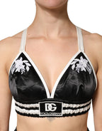 Dolce & Gabbana Black Floral Silk Satin Crop Logo Bralette Top - Eljoys Fashion 