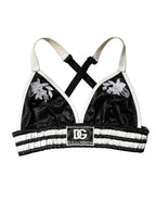 Dolce & Gabbana Black Floral Silk Satin Crop Logo Bralette Top - Eljoys Fashion 