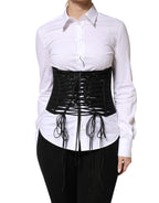 Dolce & Gabbana Black Polyester LaceUp Waist Cincher Corset Top - Eljoys Fashion 