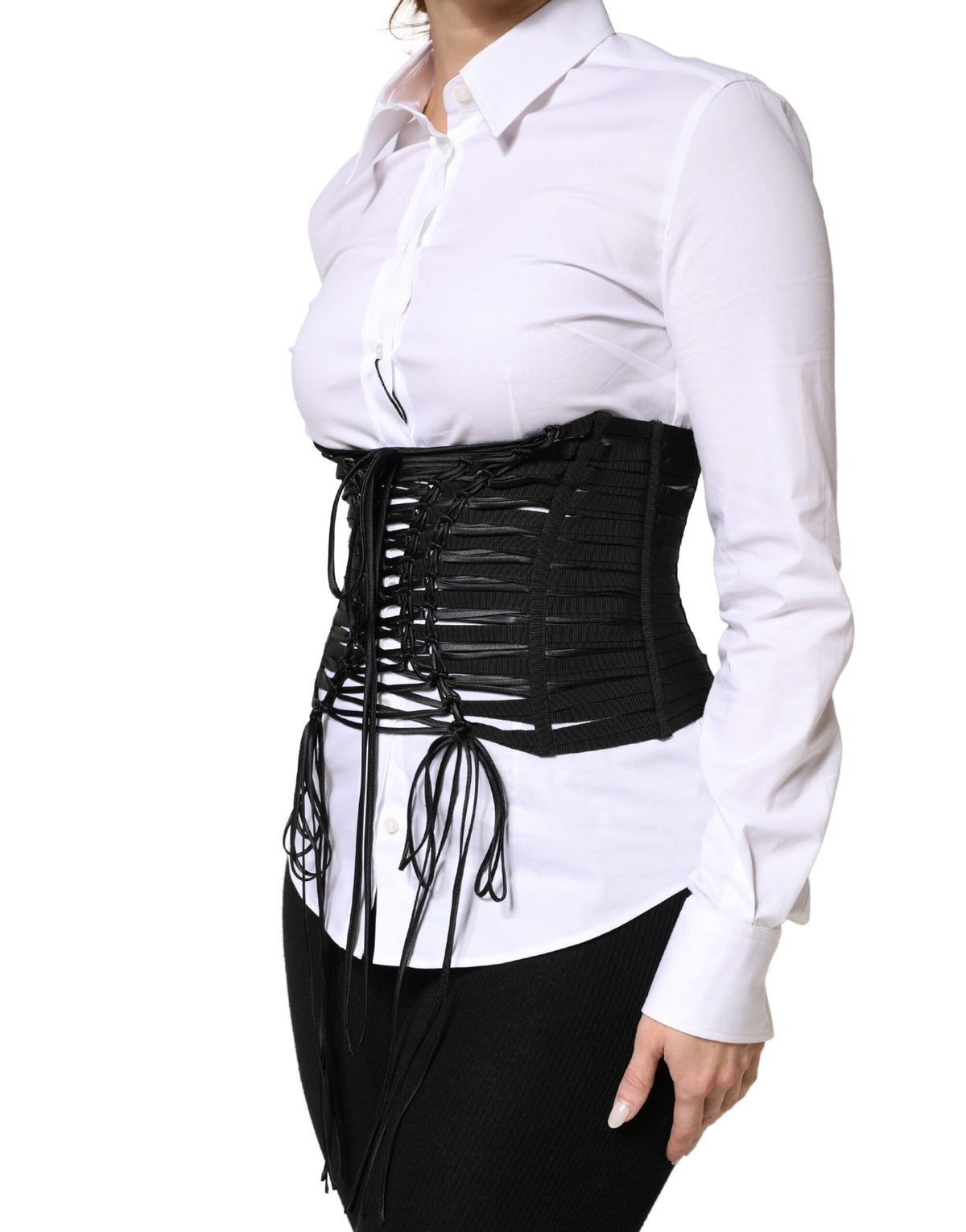 Dolce & Gabbana Black Polyester LaceUp Waist Cincher Corset Top - Eljoys Fashion 