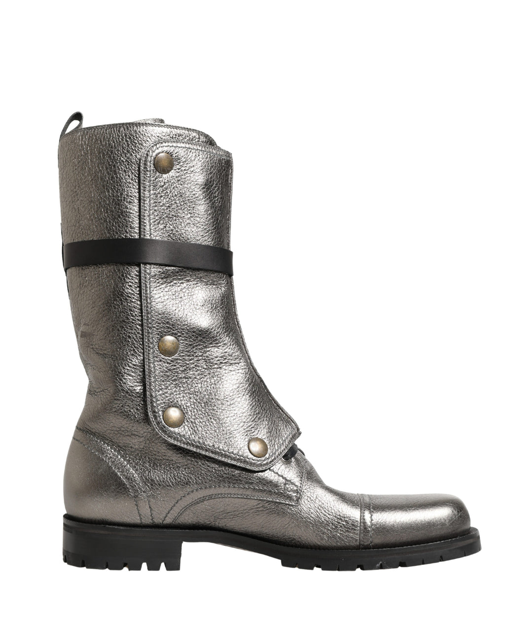 Dolce & Gabbana Metallic Leather Buckle Combat Boots Shoes - Eljoys Fashion 
