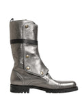Dolce & Gabbana Metallic Leather Buckle Combat Boots Shoes - Eljoys Fashion 