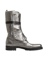 Dolce & Gabbana Metallic Leather Buckle Combat Boots Shoes - Eljoys Fashion 
