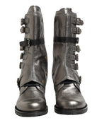 Dolce & Gabbana Metallic Leather Buckle Combat Boots Shoes - Eljoys Fashion 