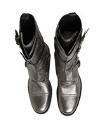 Dolce & Gabbana Metallic Leather Buckle Combat Boots Shoes - Eljoys Fashion 