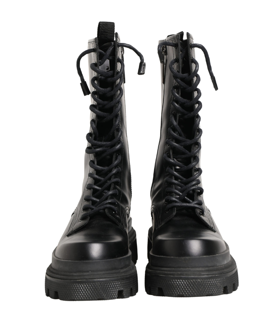 Dolce & Gabbana Black Leather Trek Sole Combat Boots Shoes - Eljoys Fashion 