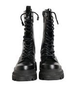 Dolce & Gabbana Black Leather Trek Sole Combat Boots Shoes - Eljoys Fashion 