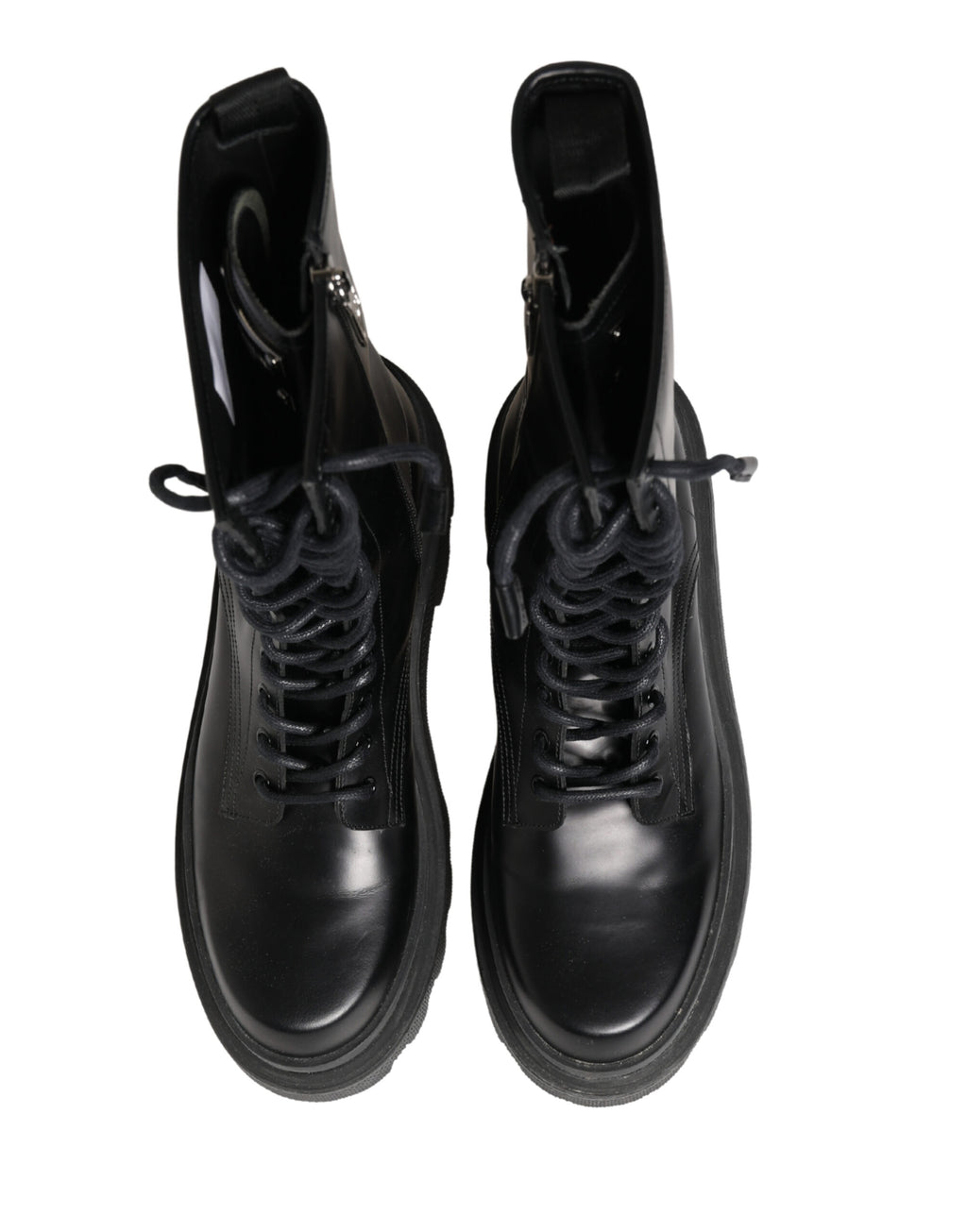 Dolce & Gabbana Black Leather Trek Sole Combat Boots Shoes - Eljoys Fashion 