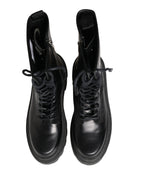 Dolce & Gabbana Black Leather Trek Sole Combat Boots Shoes - Eljoys Fashion 