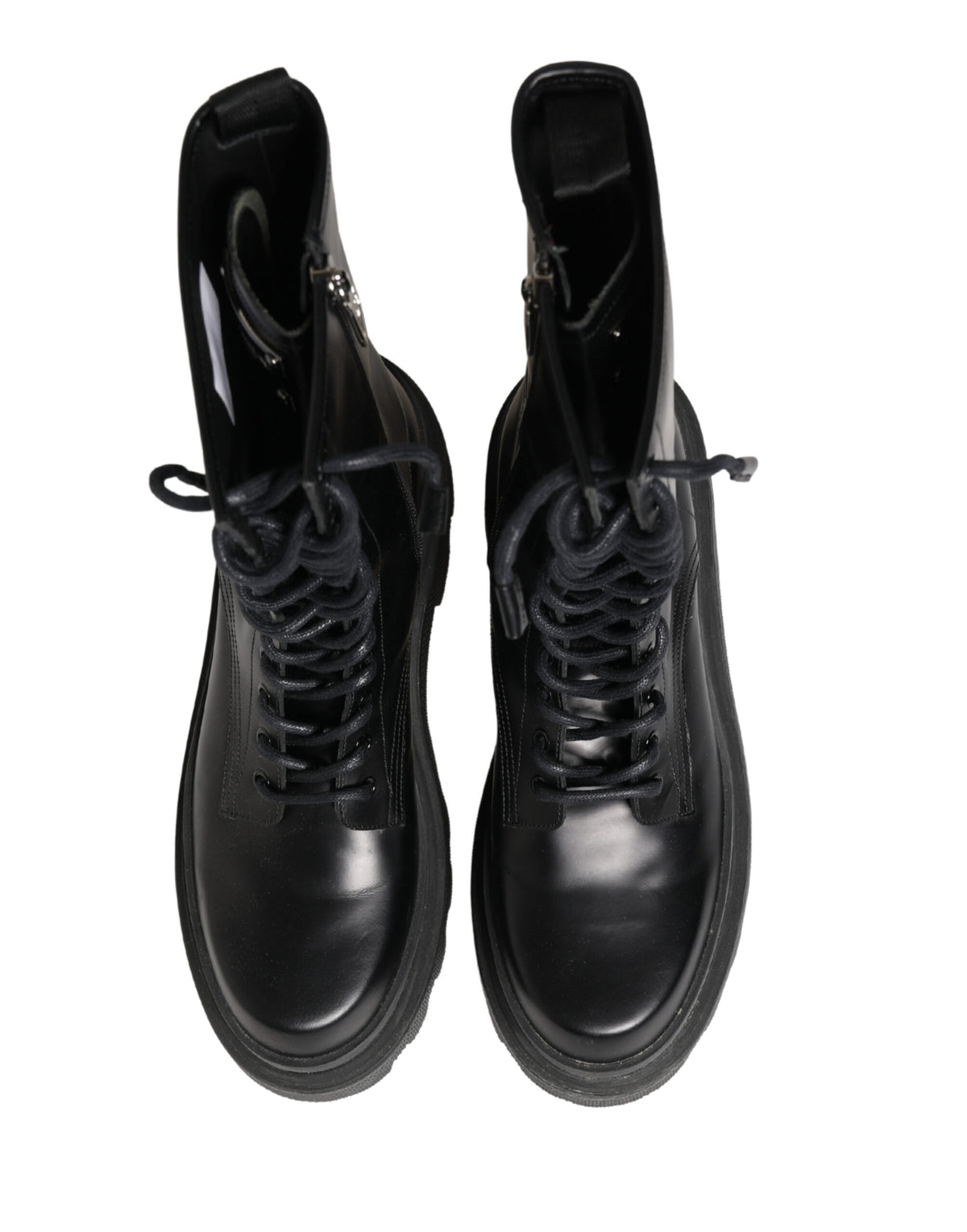 Dolce & Gabbana Black Leather Trek Sole Combat Boots Shoes - Eljoys Fashion 