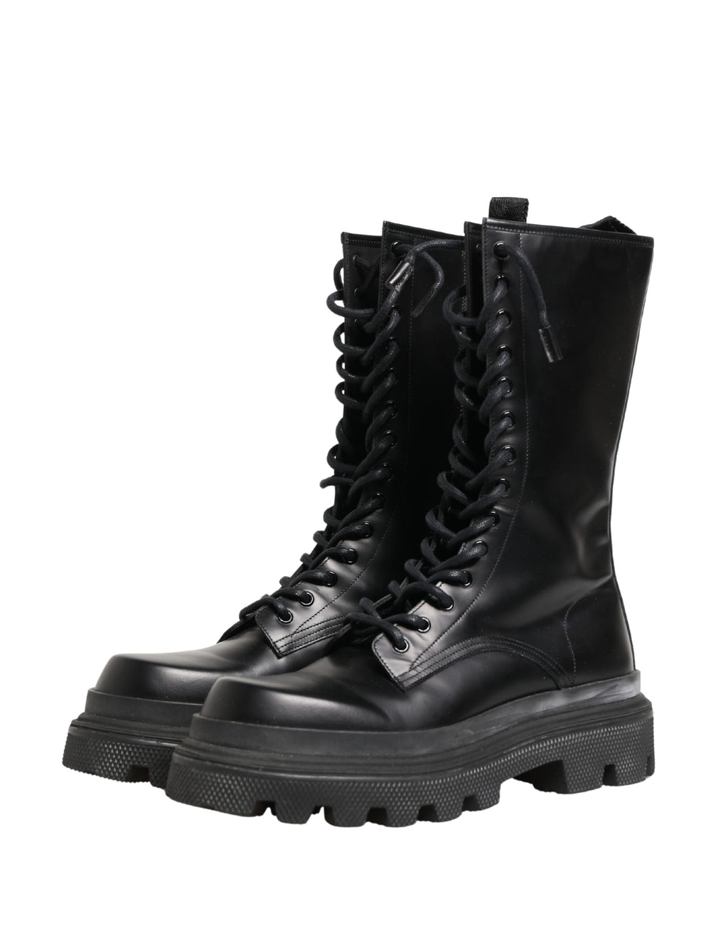Dolce & Gabbana Black Leather Trek Sole Combat Boots Shoes - Eljoys Fashion 