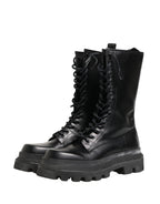 Dolce & Gabbana Black Leather Trek Sole Combat Boots Shoes - Eljoys Fashion 