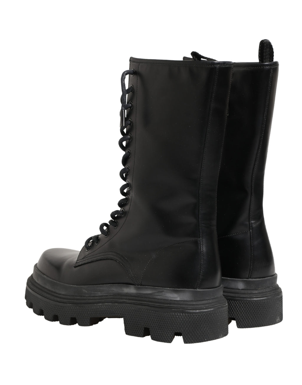 Dolce & Gabbana Black Leather Trek Sole Combat Boots Shoes - Eljoys Fashion 