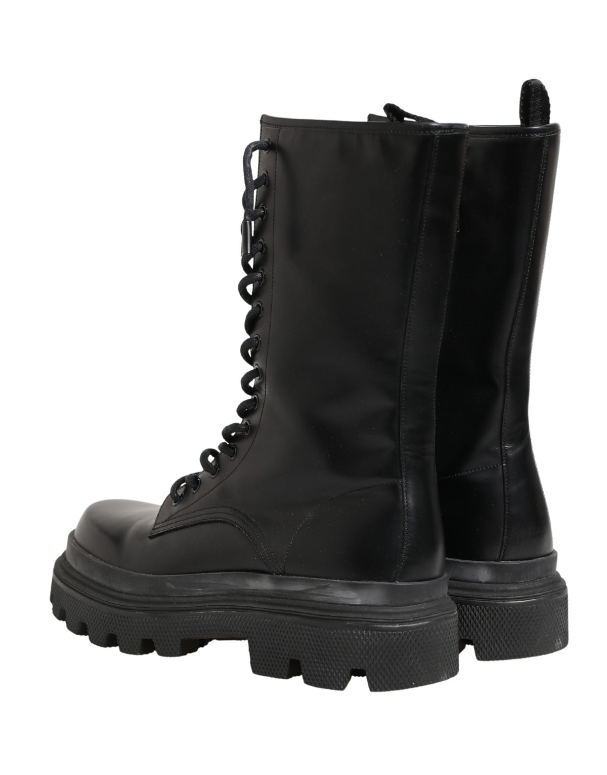 Dolce & Gabbana Black Leather Trek Sole Combat Boots Shoes - Eljoys Fashion 