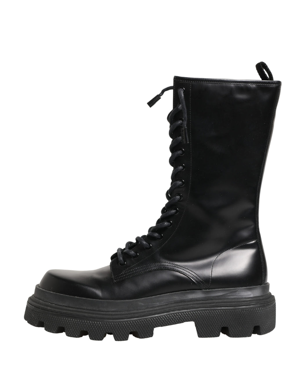 Dolce & Gabbana Black Leather Trek Sole Combat Boots Shoes - Eljoys Fashion 