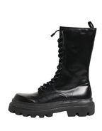 Dolce & Gabbana Black Leather Trek Sole Combat Boots Shoes - Eljoys Fashion 