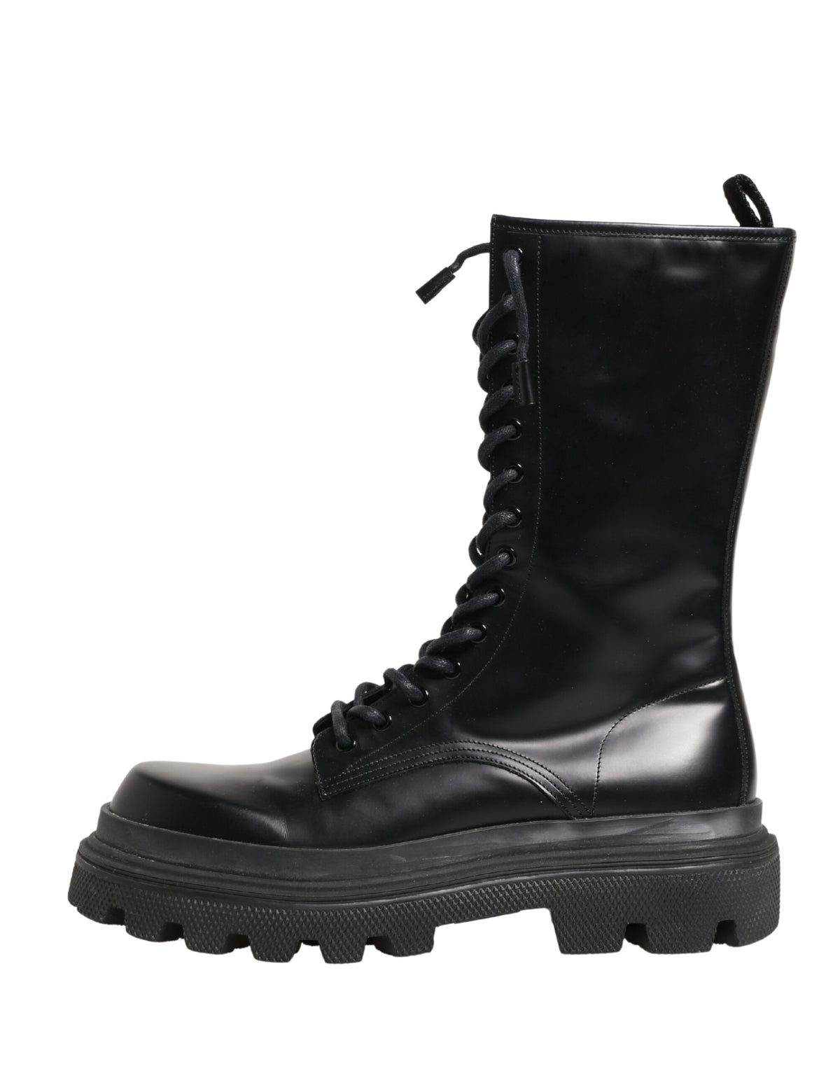 Dolce & Gabbana Black Leather Trek Sole Combat Boots Shoes - Eljoys Fashion 