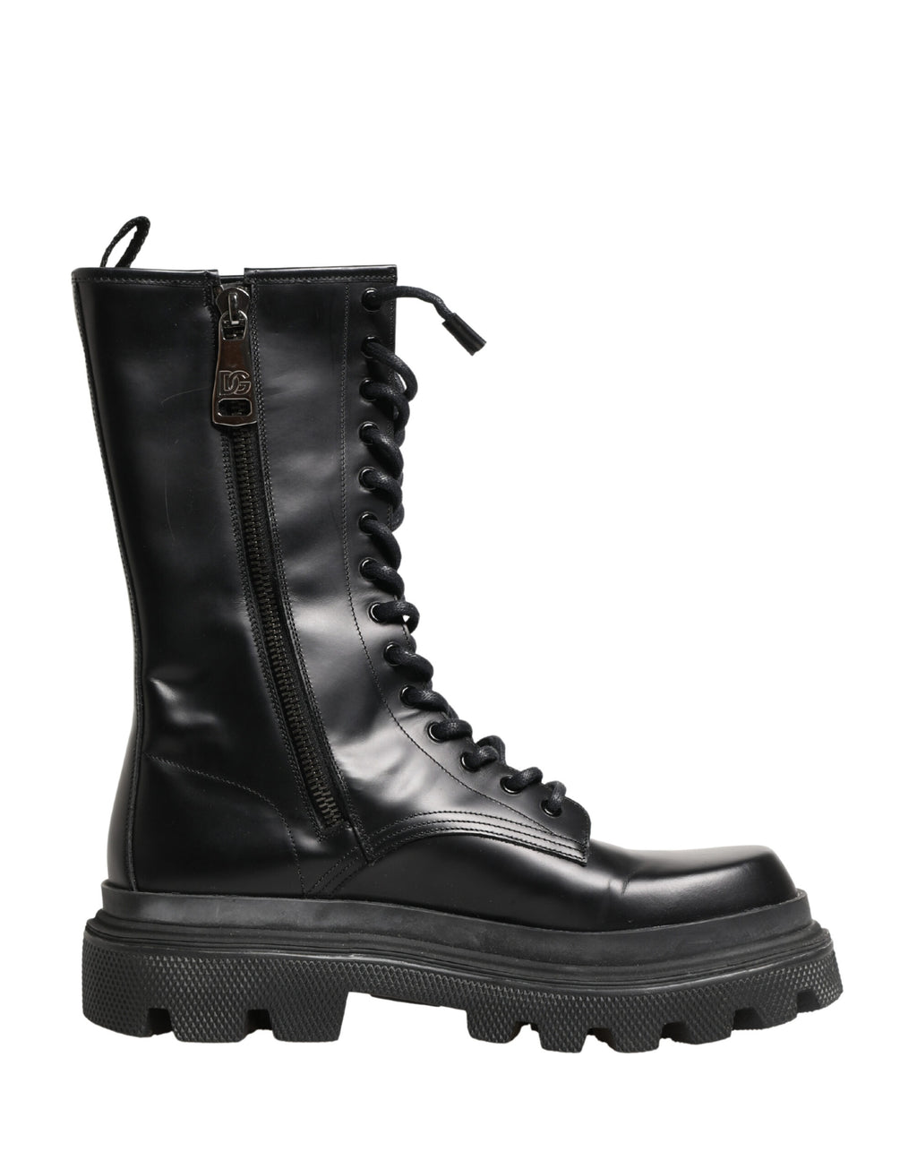 Dolce & Gabbana Black Leather Trek Sole Combat Boots Shoes - Eljoys Fashion 