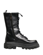 Dolce & Gabbana Black Leather Trek Sole Combat Boots Shoes - Eljoys Fashion 
