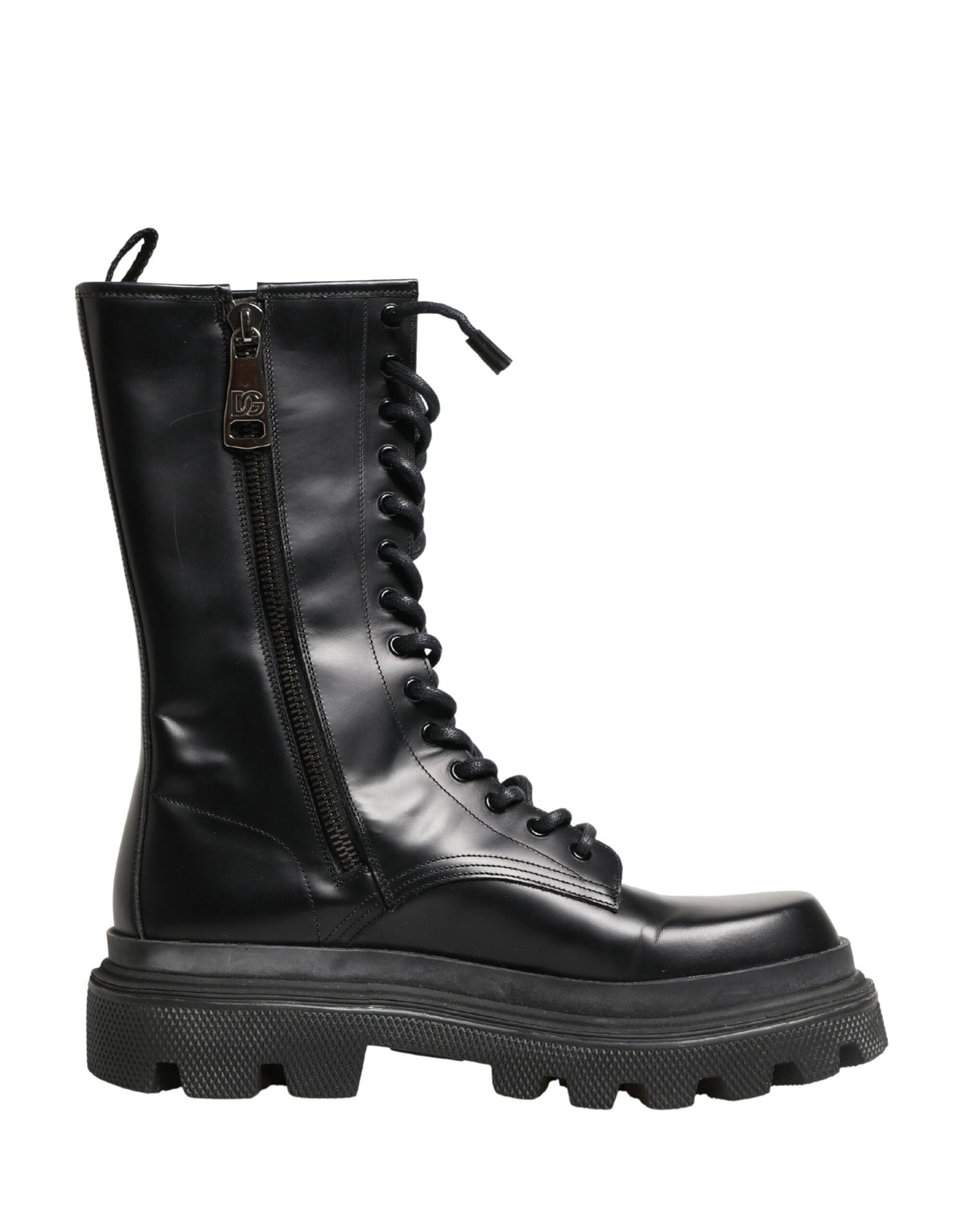 Dolce & Gabbana Black Leather Trek Sole Combat Boots Shoes - Eljoys Fashion 