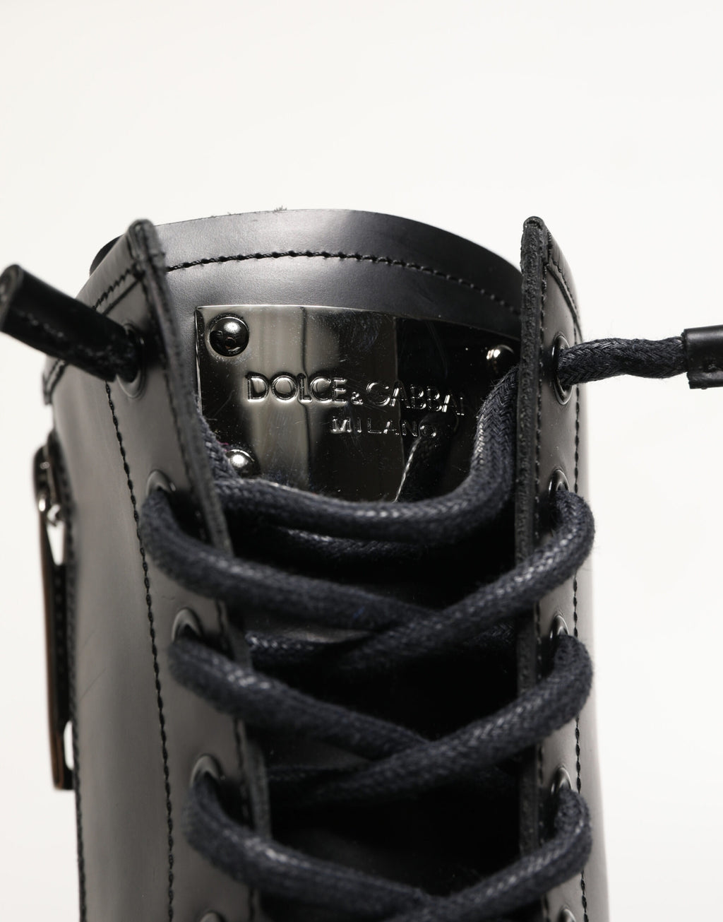 Dolce & Gabbana Black Leather Trek Sole Combat Boots Shoes - Eljoys Fashion 