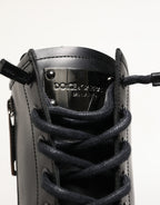Dolce & Gabbana Black Leather Trek Sole Combat Boots Shoes - Eljoys Fashion 