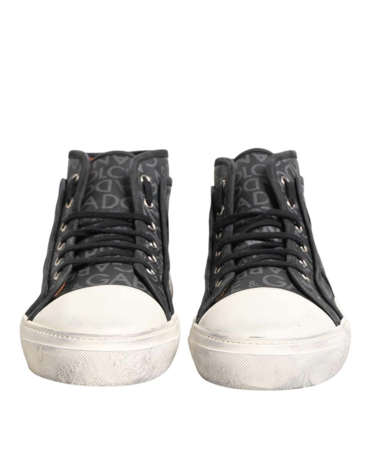Dolce & Gabbana Black White Canvas Logo Mid Top Sneakers Shoes - Eljoys Fashion 