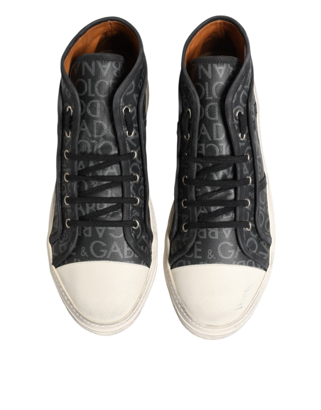 Dolce & Gabbana Black White Canvas Logo Mid Top Sneakers Shoes - Eljoys Fashion 