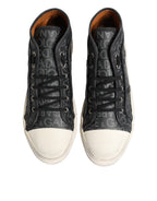 Dolce & Gabbana Black White Canvas Logo Mid Top Sneakers Shoes - Eljoys Fashion 