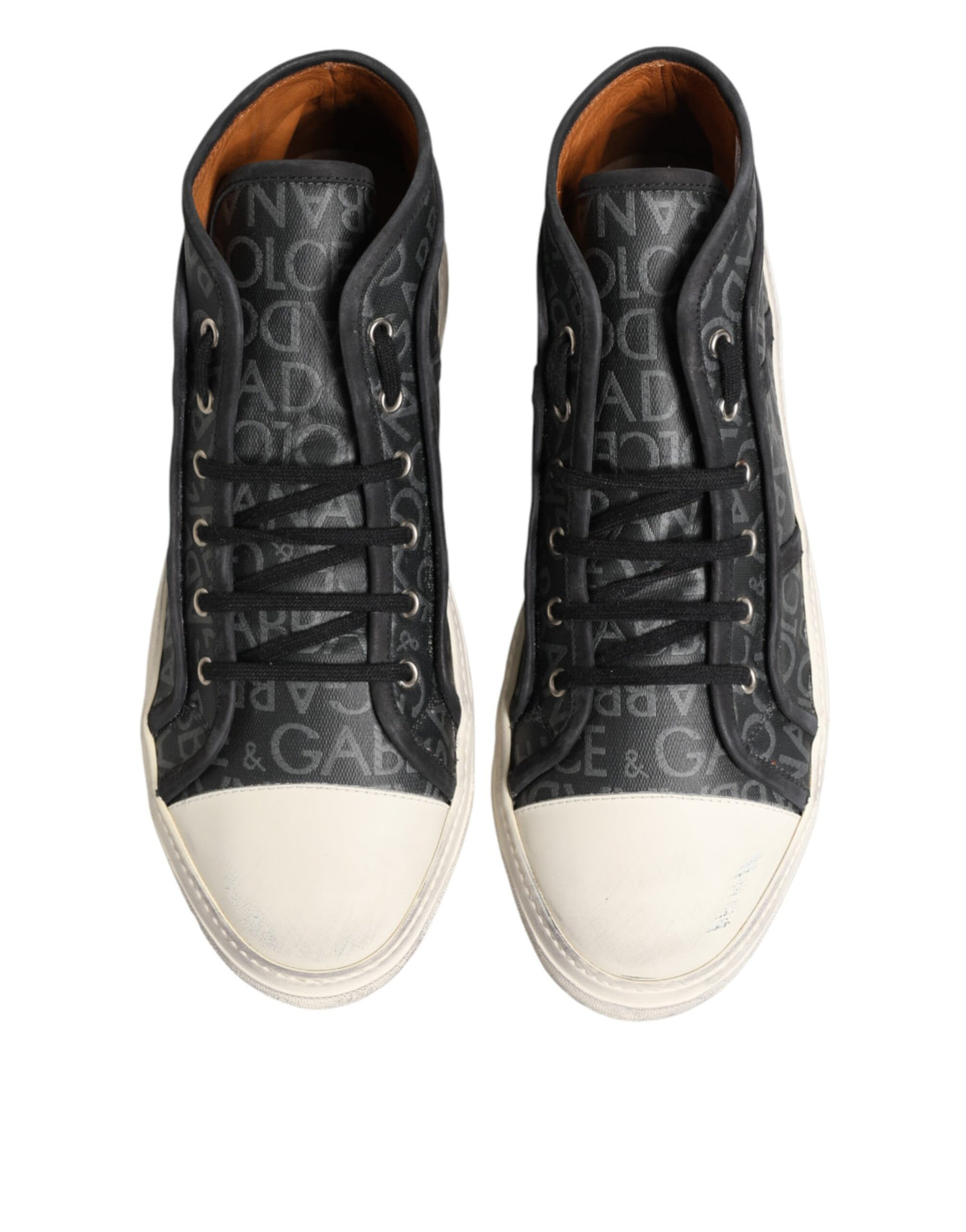 Dolce & Gabbana Black White Canvas Logo Mid Top Sneakers Shoes - Eljoys Fashion 