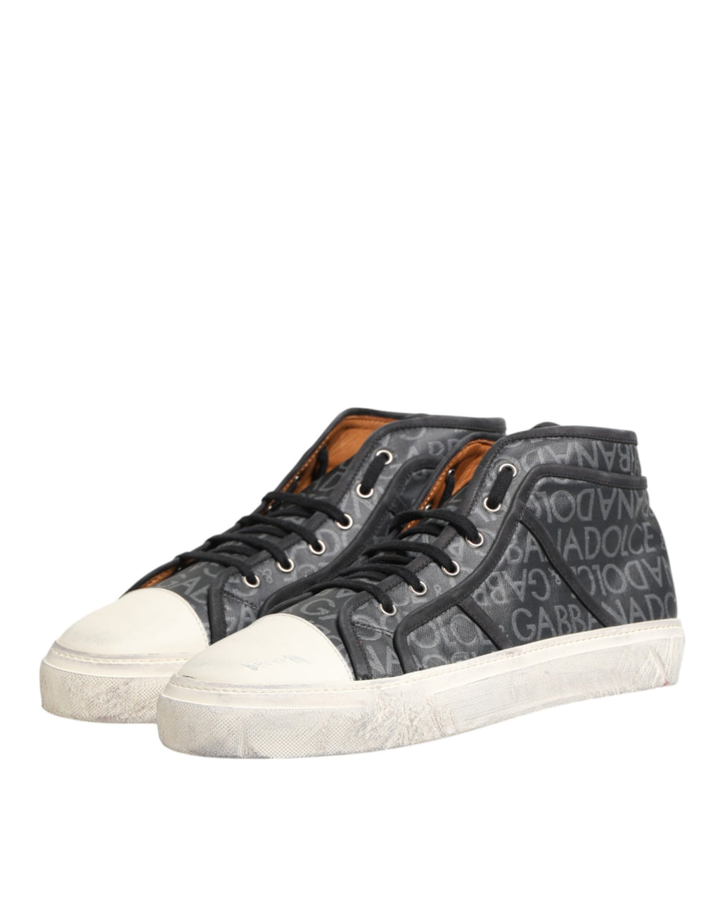 Dolce & Gabbana Black White Canvas Logo Mid Top Sneakers Shoes - Eljoys Fashion 