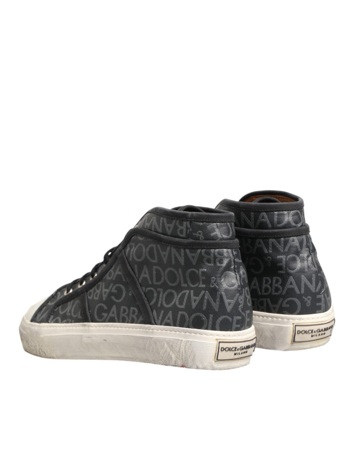 Dolce & Gabbana Black White Canvas Logo Mid Top Sneakers Shoes - Eljoys Fashion 