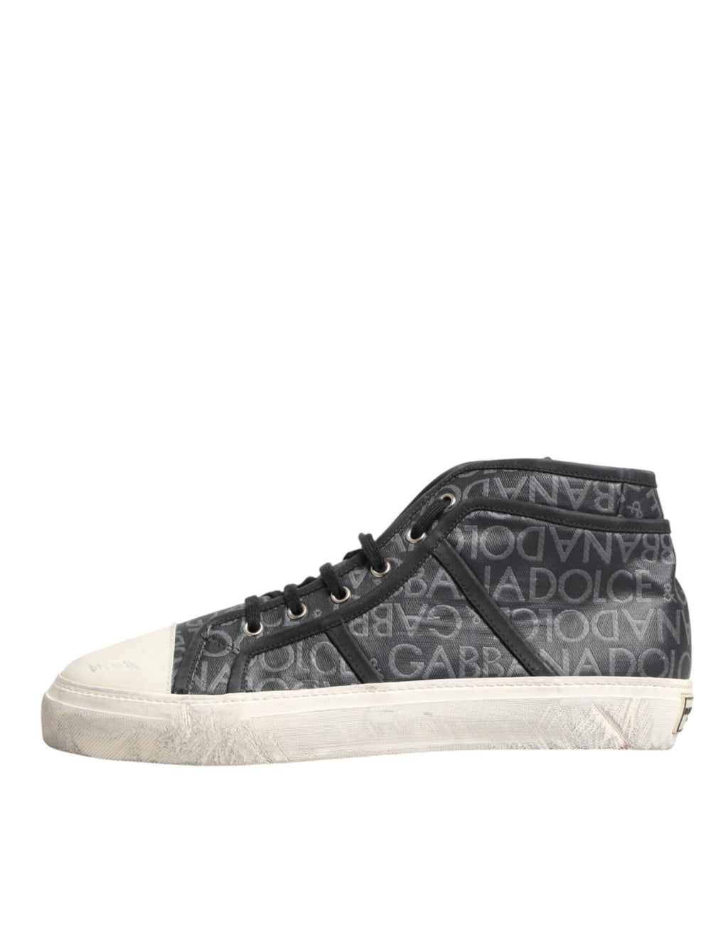 Dolce & Gabbana Black White Canvas Logo Mid Top Sneakers Shoes - Eljoys Fashion 