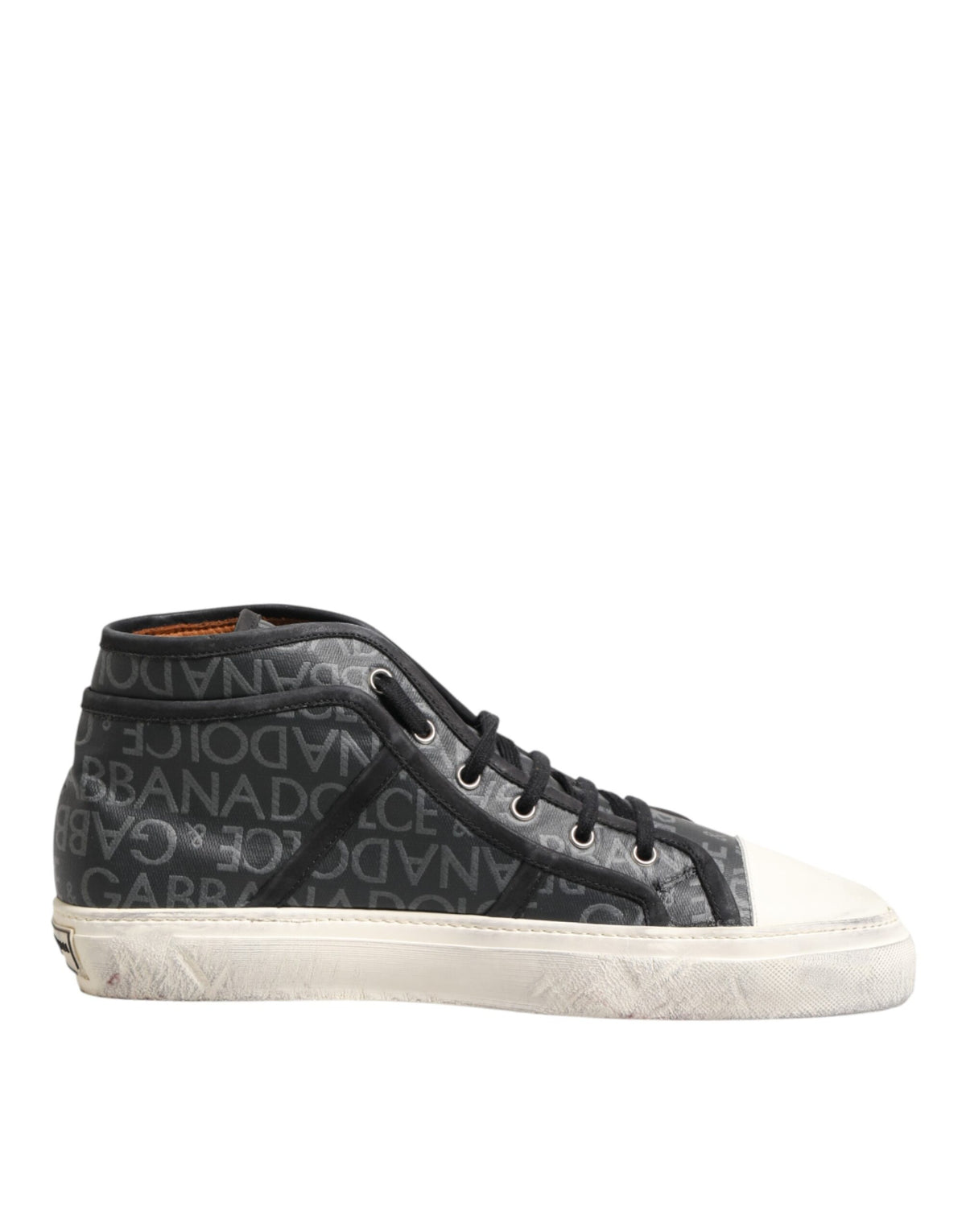 Dolce & Gabbana Black White Canvas Logo Mid Top Sneakers Shoes - Eljoys Fashion 