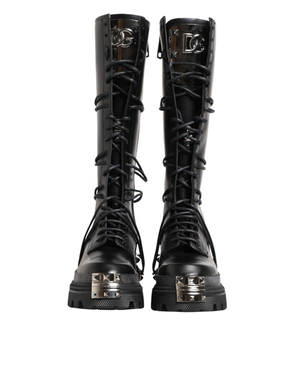 Dolce & Gabbana Black Leather Knee High Combat Boots Shoes - Eljoys Fashion 