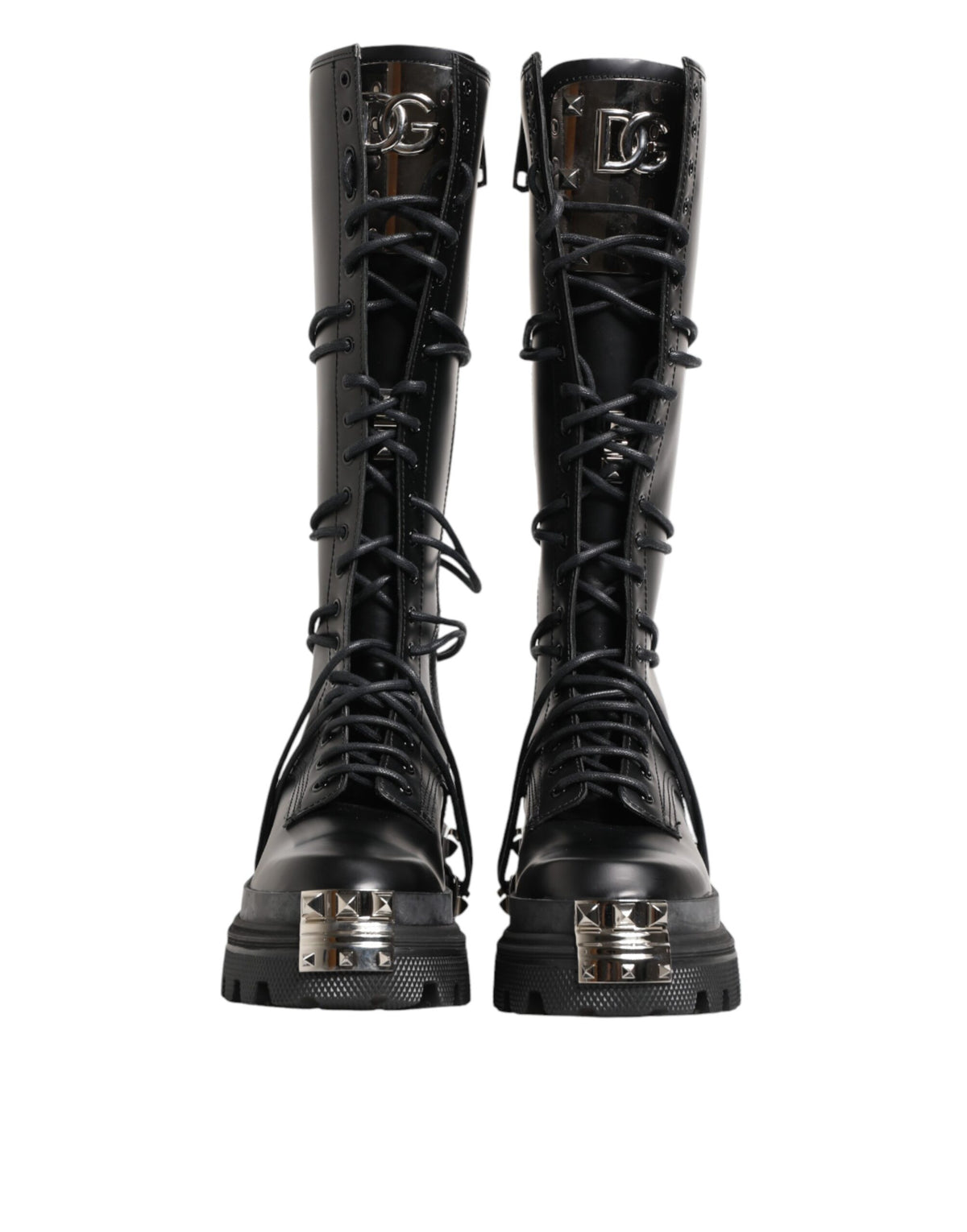 Dolce & Gabbana Black Leather Knee High Combat Boots Shoes - Eljoys Fashion 