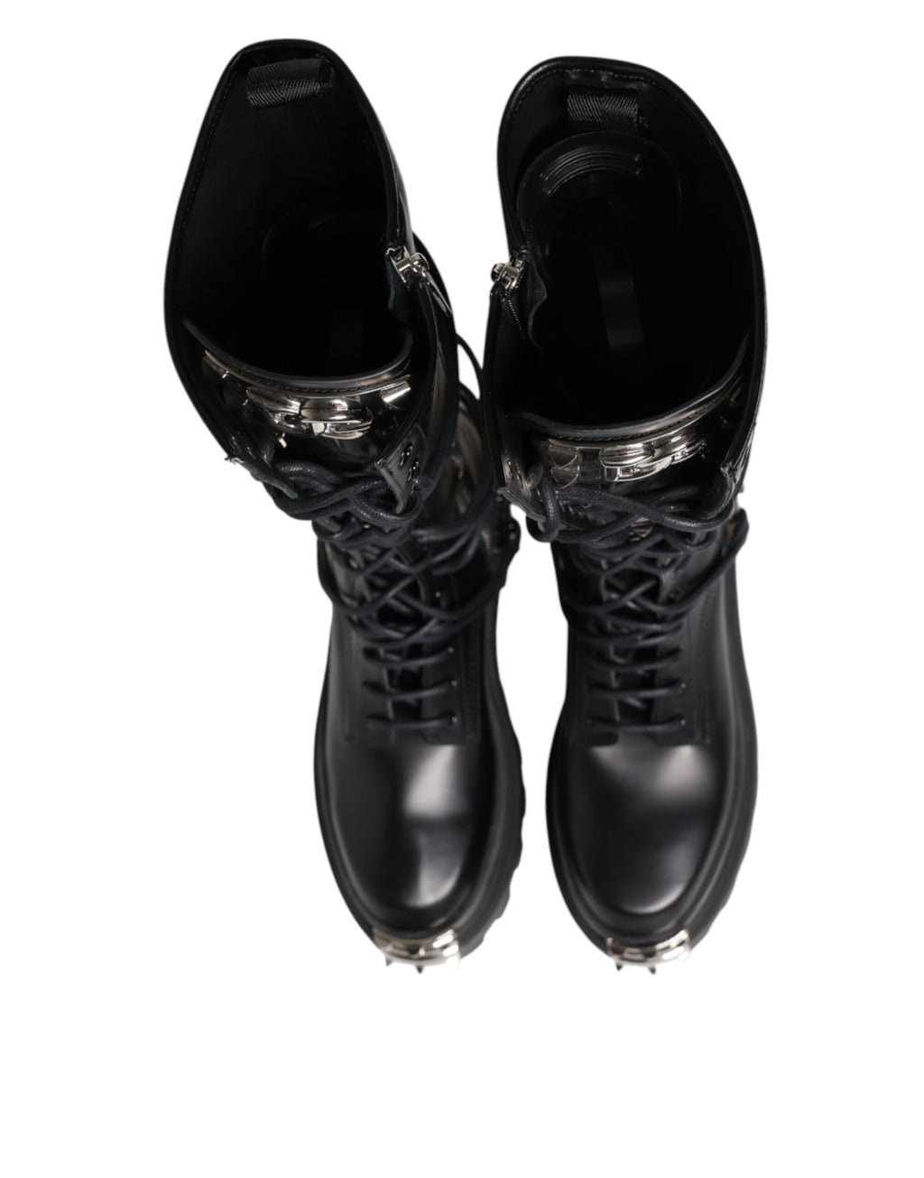 Dolce & Gabbana Black Leather Knee High Combat Boots Shoes - Eljoys Fashion 