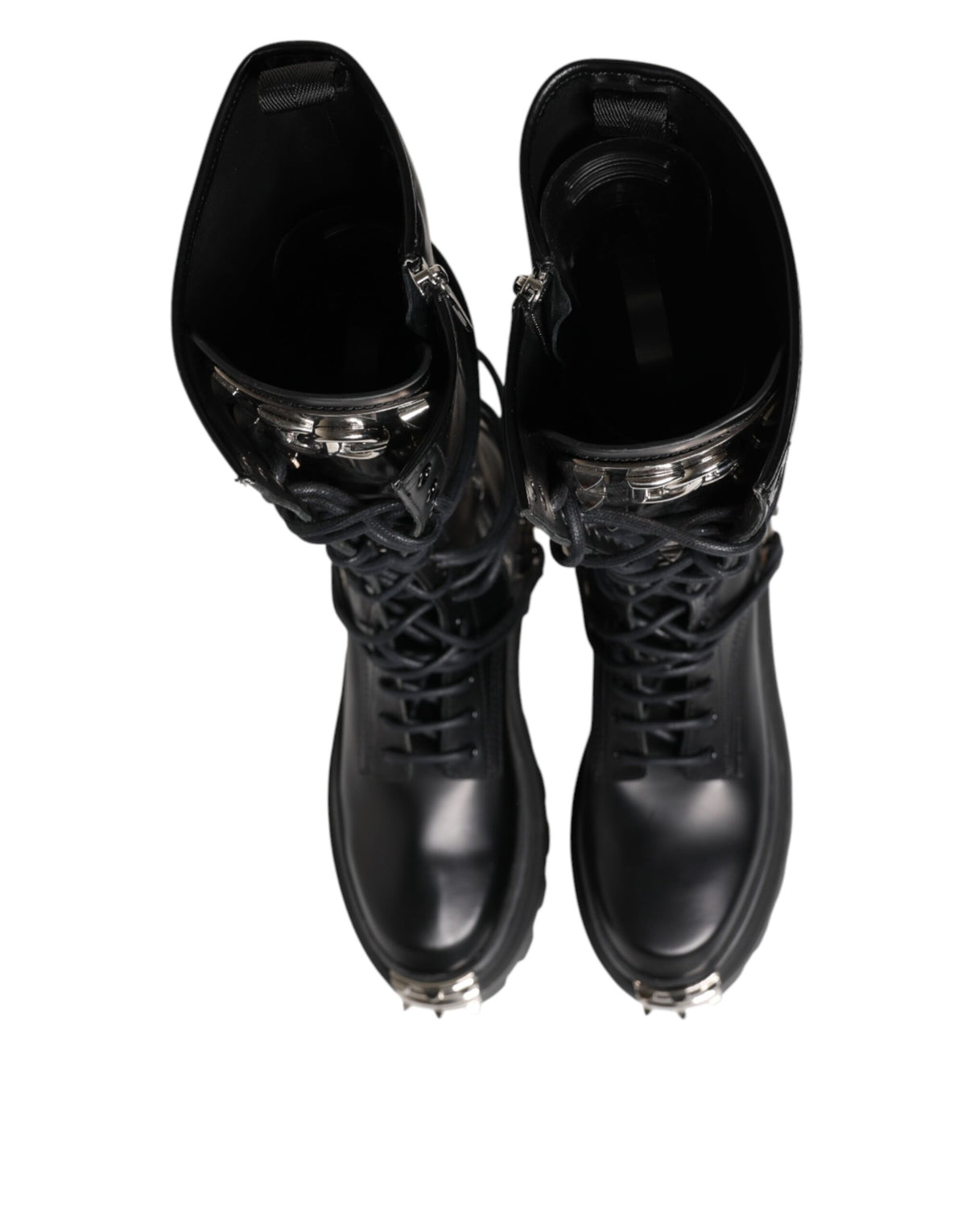 Dolce & Gabbana Black Leather Knee High Combat Boots Shoes - Eljoys Fashion 