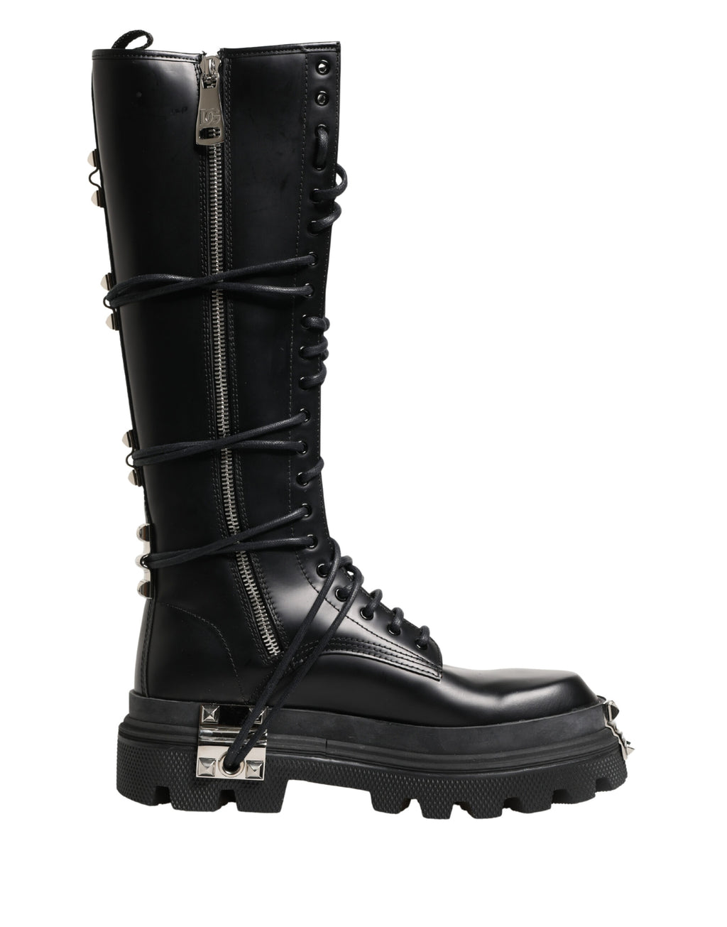 Dolce & Gabbana Black Leather Knee High Combat Boots Shoes - Eljoys Fashion 