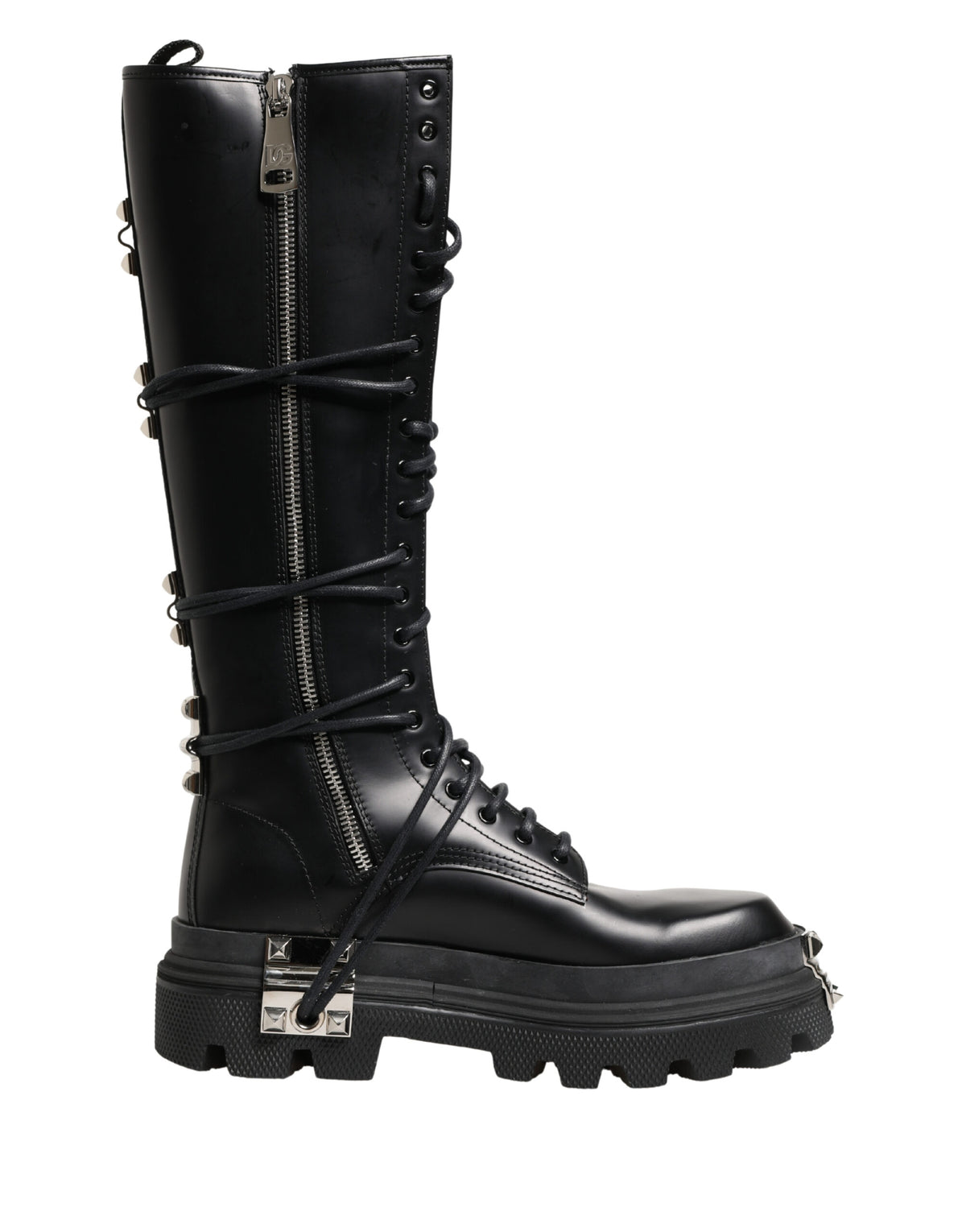 Dolce & Gabbana Black Leather Knee High Combat Boots Shoes - Eljoys Fashion 