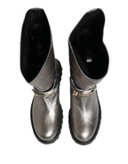 Dolce & Gabbana Metallic Silver Leather Mid Calf Boots Shoes - Eljoys Fashion 
