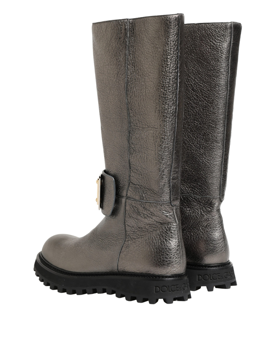 Dolce & Gabbana Metallic Silver Leather Mid Calf Boots Shoes - Eljoys Fashion 