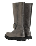 Dolce & Gabbana Metallic Silver Leather Mid Calf Boots Shoes - Eljoys Fashion 